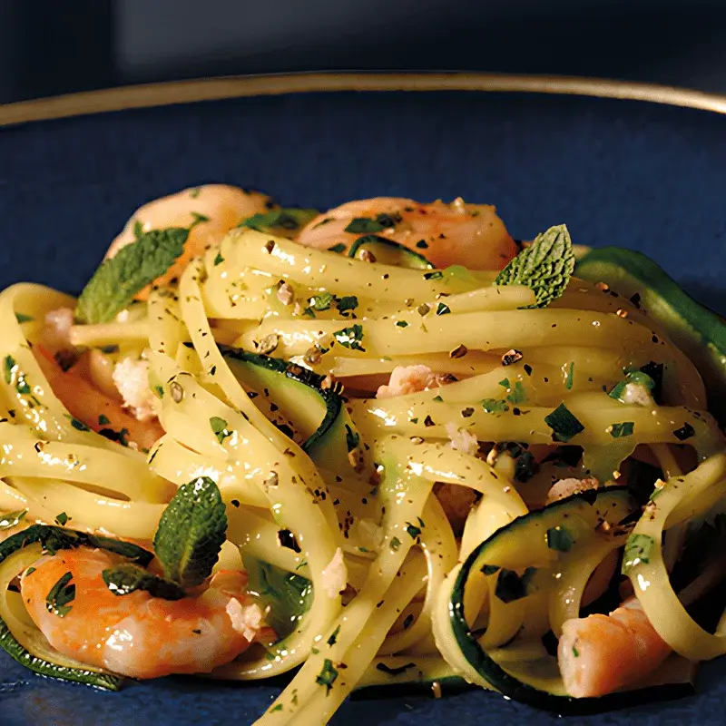 Баветте с креветками, цукини и шафраном