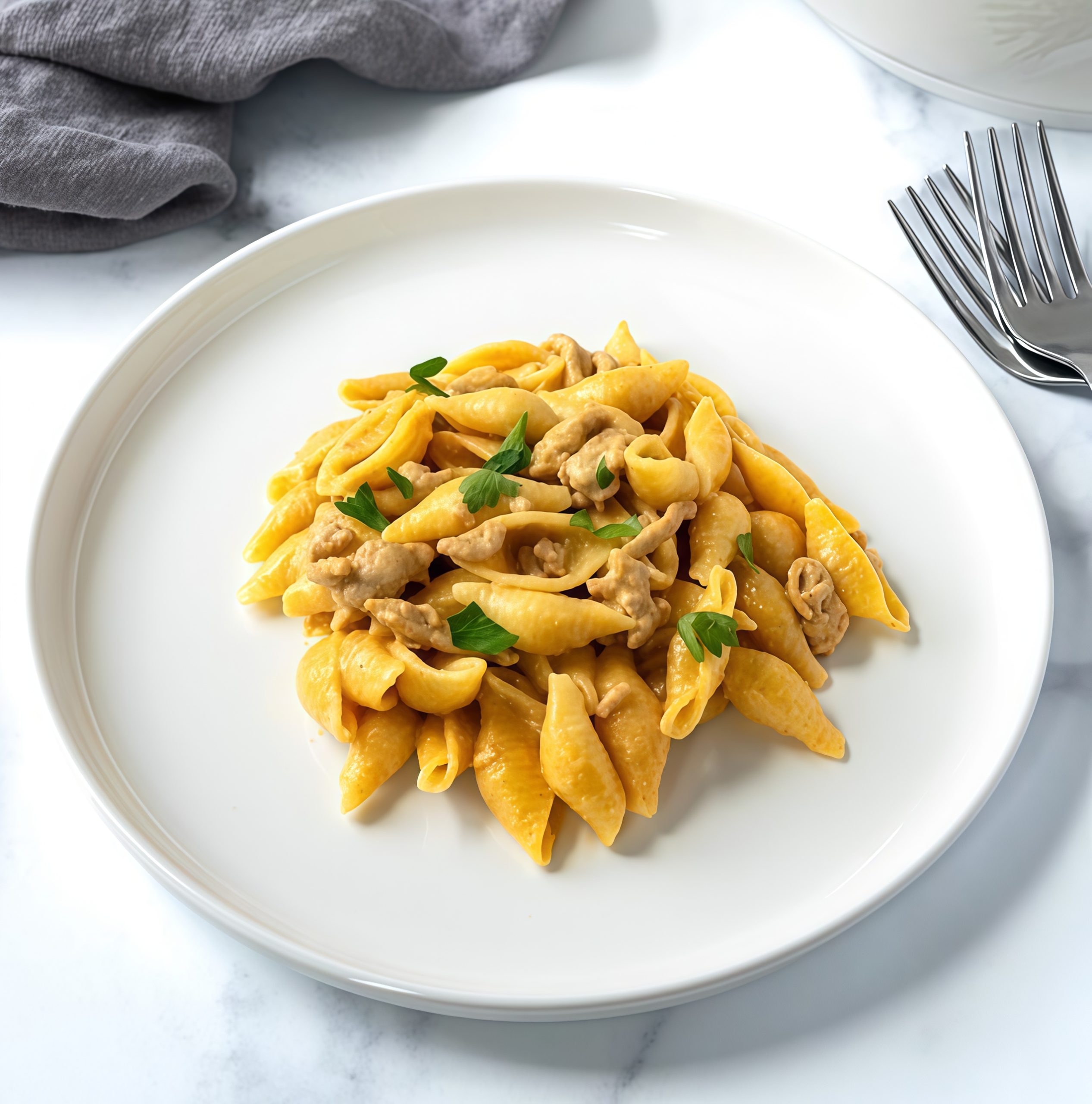 Рецепт Конкилье Ригате с индейкой и сыром