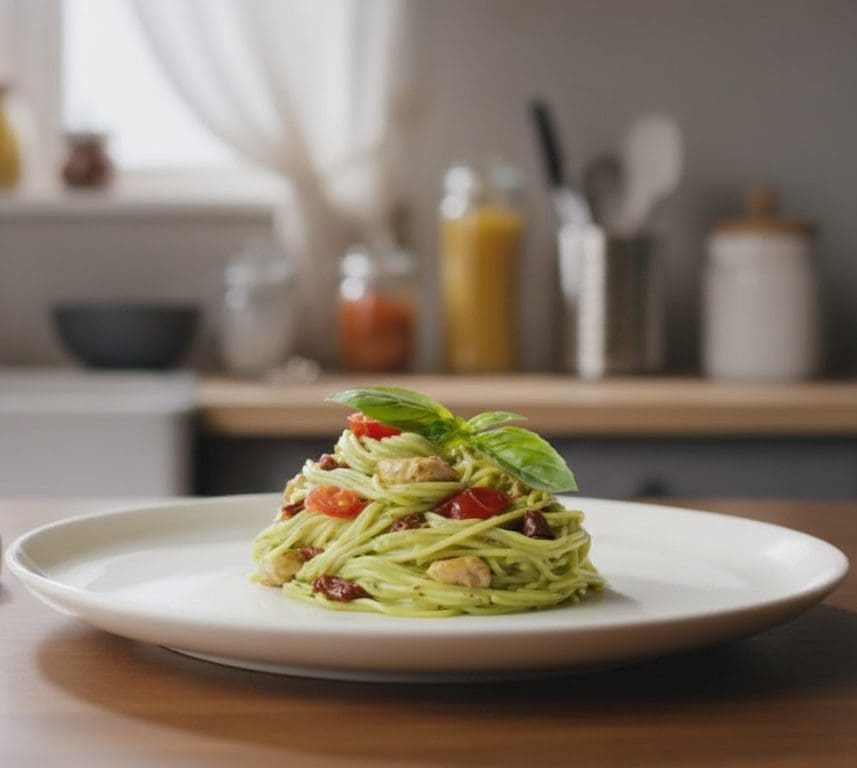 Капеллини с песто и курицей